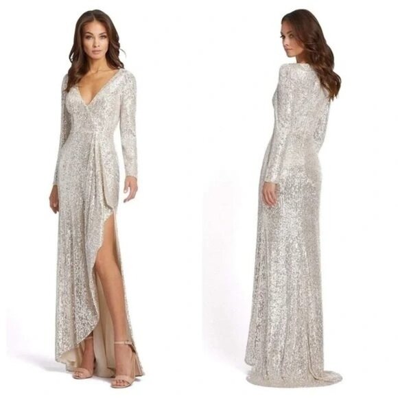 Mac Duggal Style 9226 Long Sleeve Sequin High Neck Evening Gown Dress
